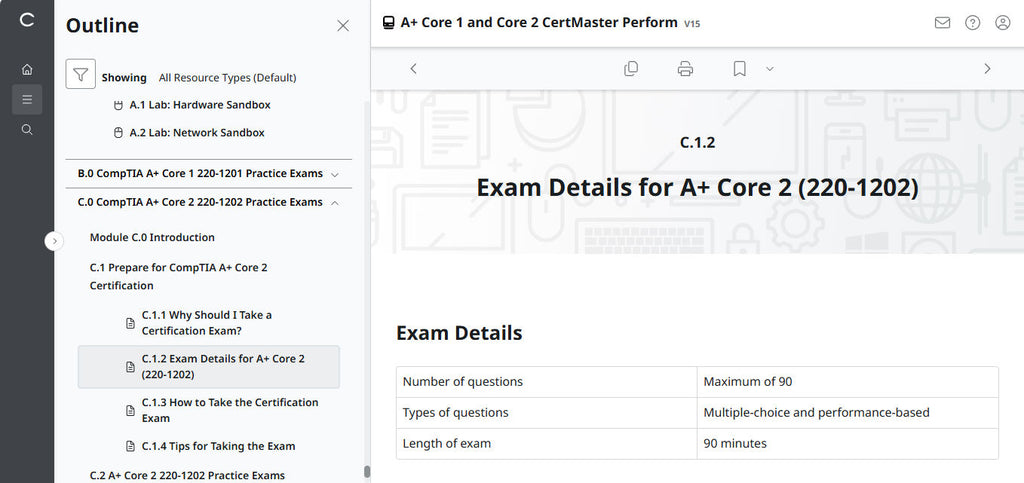 CertMaster Perform CompTIA A+ Core 1 & 2   (V15)