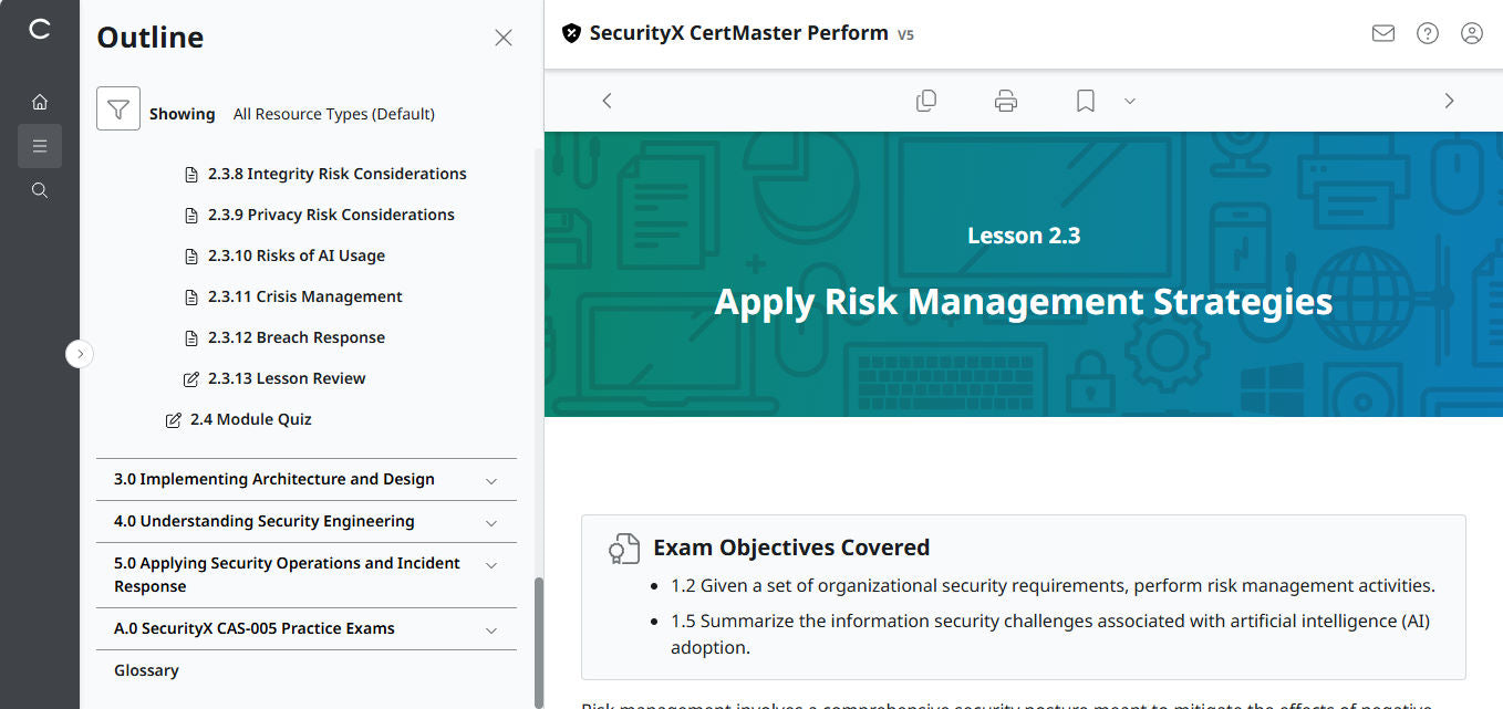 CompTIA CertMaster Perform  – SecurityX (Exam CAS-005)  Individual License